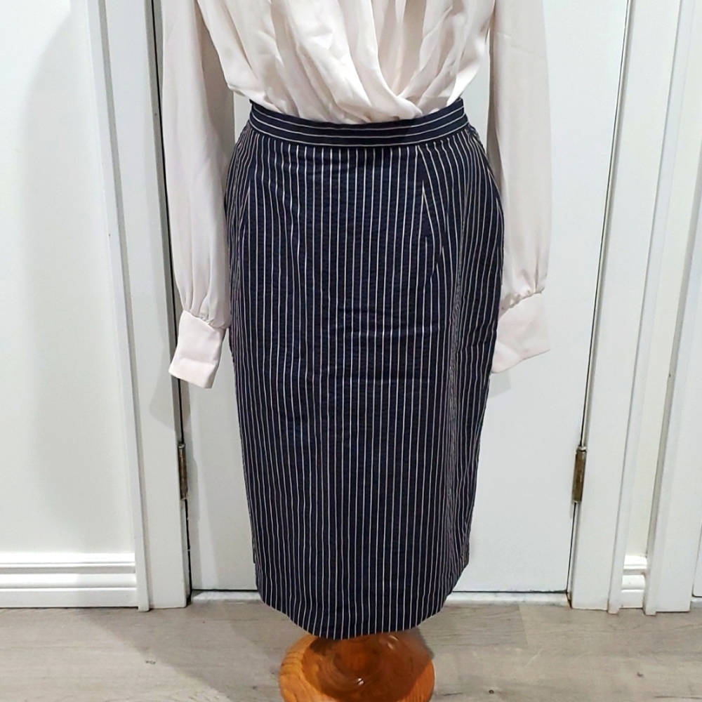 Vintage Oscar de la Renta Pinstripe Pencil Skirt Size 10 Office Classic Designer